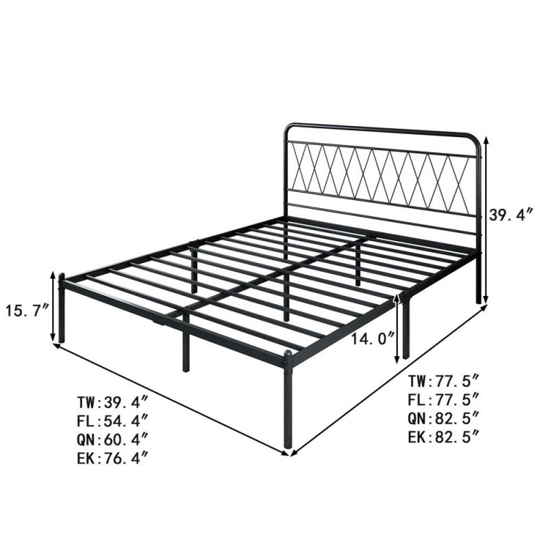 Iphethini ye-B81-diamond headboard iron bed frame-size figure