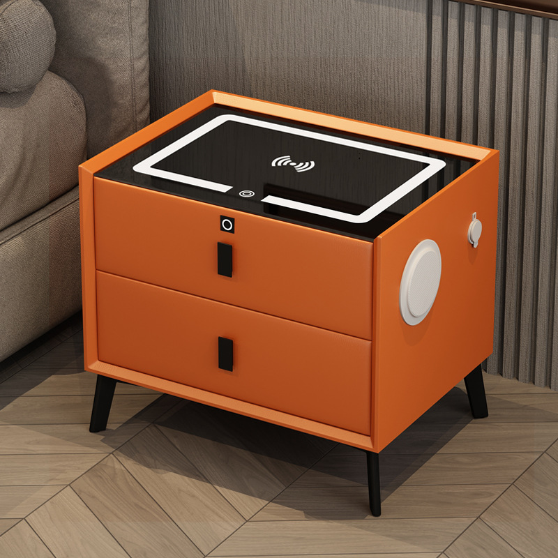 3 light color smart night table with wireless charging and bluetooth speaker-orange