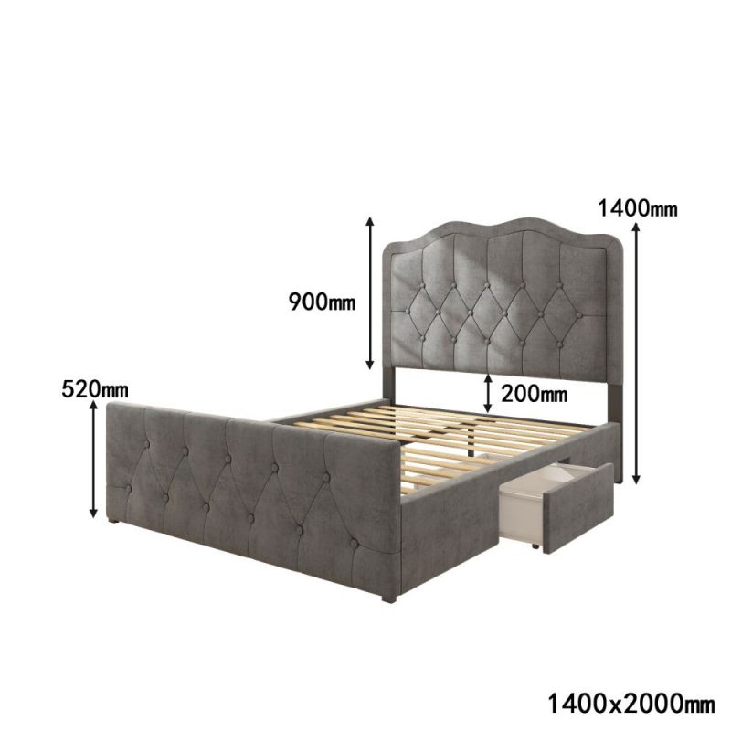 B125-upholstered bed-dimensions