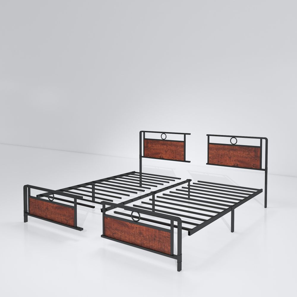B188-metal wood bed frame-split view