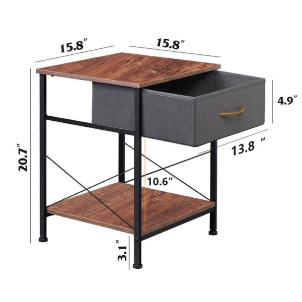 JHC07M Minimalist Bedside Table with Fabric Storage Drawer and Open Wood Shelf - 图片 3