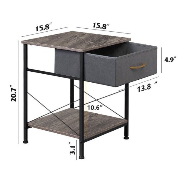 JHC07M Minimalist Bedside Table with Fabric Storage Drawer and Open Wood Shelf - 图片 4
