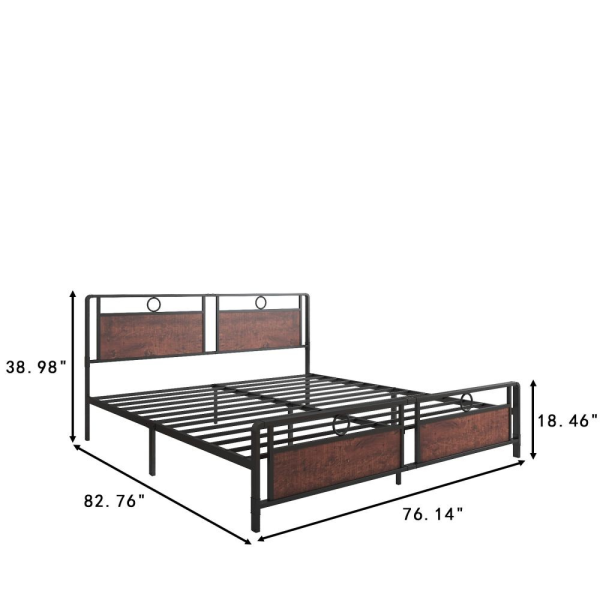 B188 Black Metal Wood Double Bed Frame - 图片 2