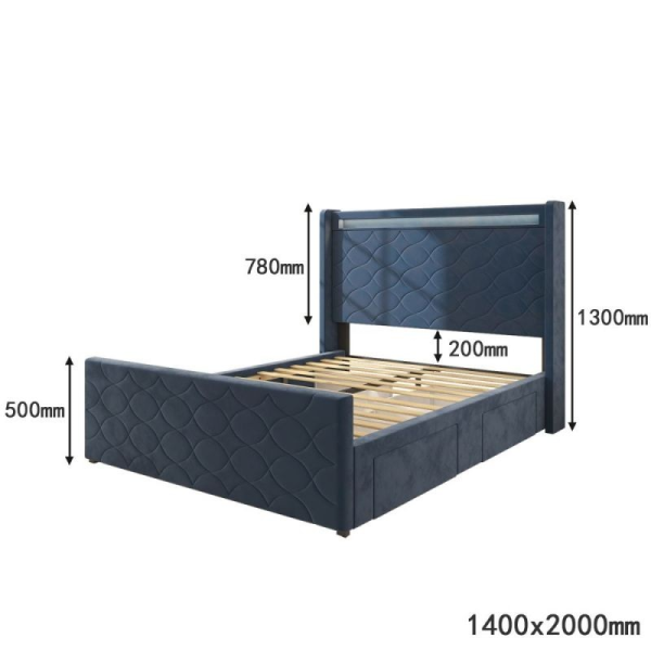 B126 Upholstered Bed Frame with Lighting and Storage Drawers - 图片 2